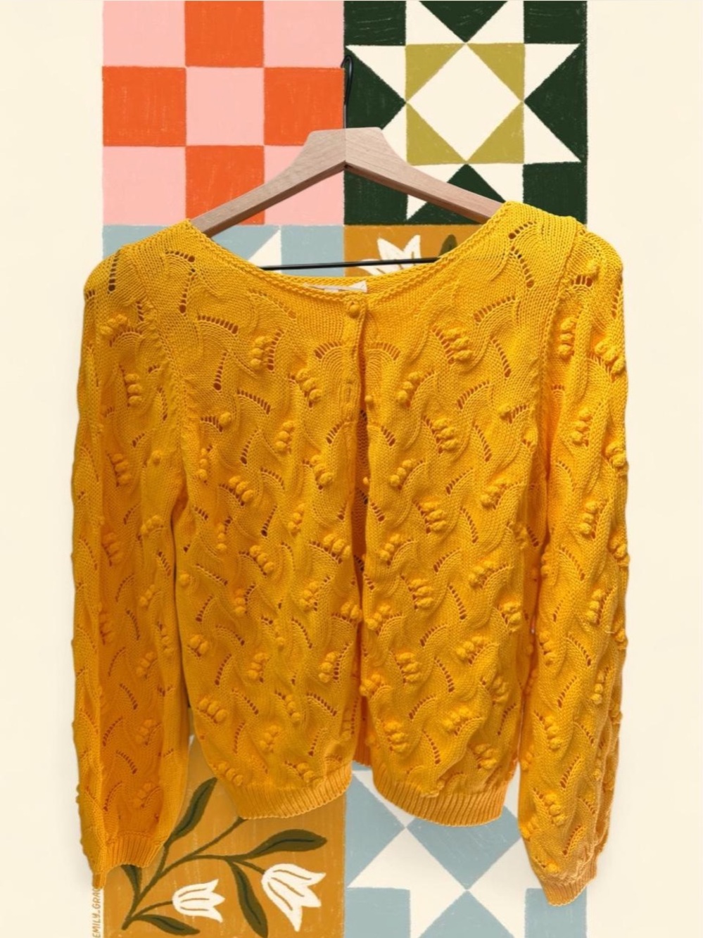 Sézane Bright Yellow Openwork Button-Back Knit Cardigan